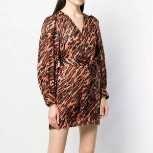 NEW SANDRO silk leopard print dress with belt, size 40